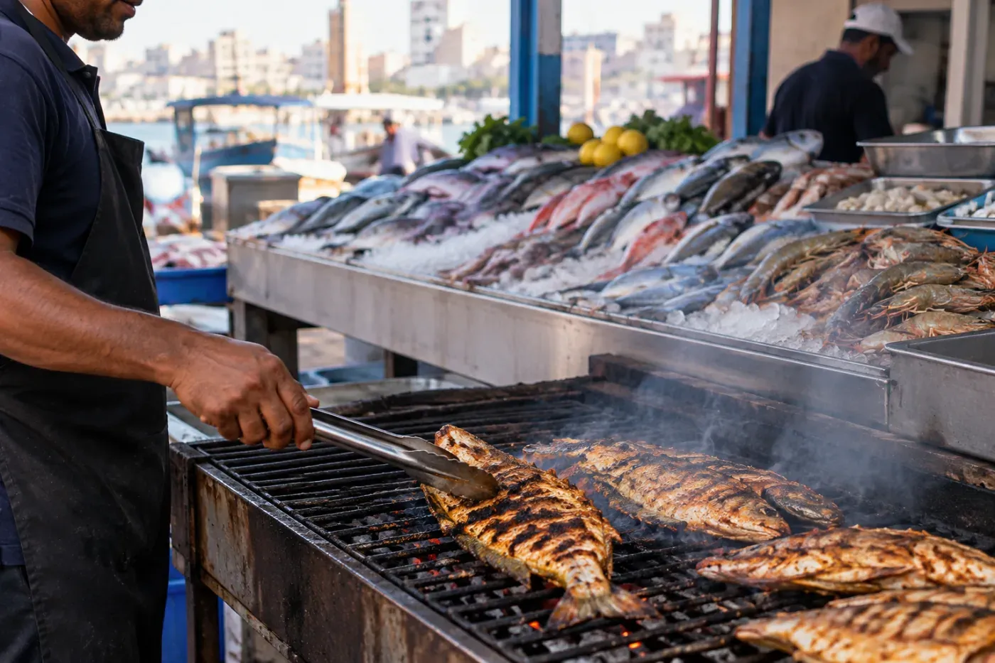 Fish Market + nearby grill — cooked for 10 AED
